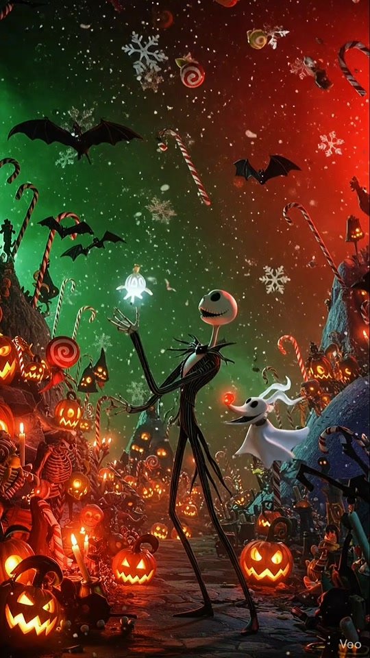When Christmas meets Halloween... chaos begins 🎄💀   Only Jack could make it this magical and spooky!   #NightmareBeforeChristmas  #JackSkellington #ChristmasVibes #Halloween #4KWallpaper